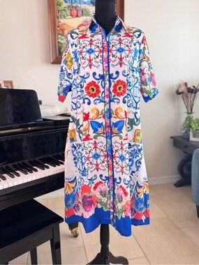 Vibrant Floral Printed Shirt Dress - Multicolor
